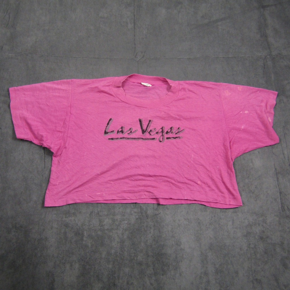 Cal Cru T-Shirt Women Large Pink Vintage Las Vegas Crop Top Single Stitch USA